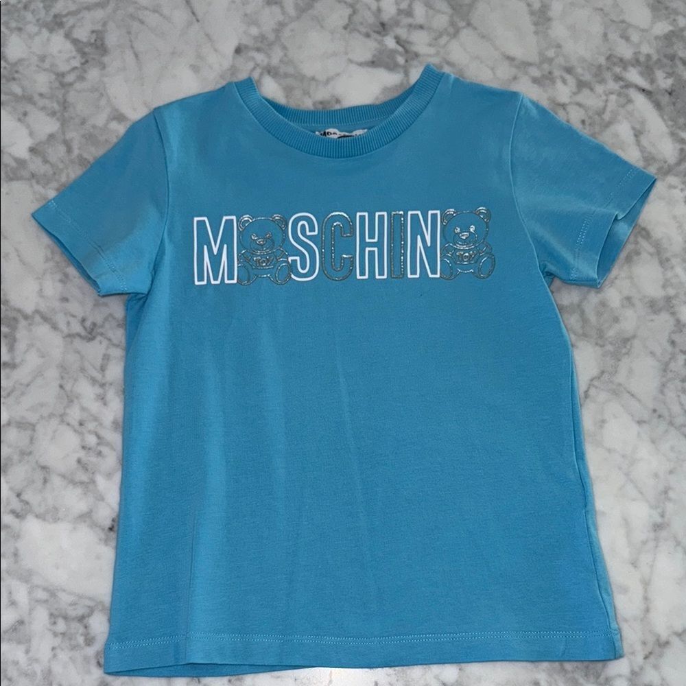 Moschino Blue Logo Short Sleeve Tee 5Y